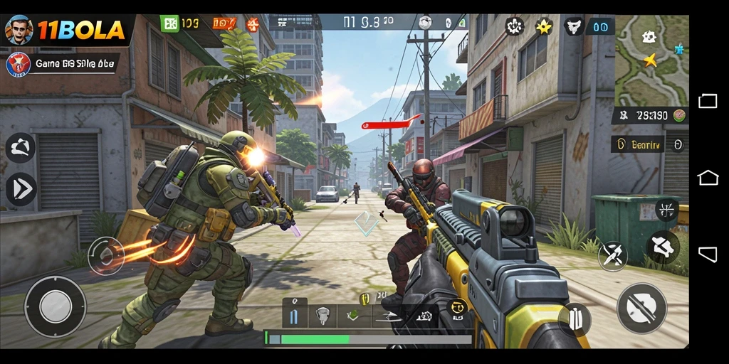 Gameplay menegangkan di 11BOLA dengan aksi tembak-menembak yang seru.