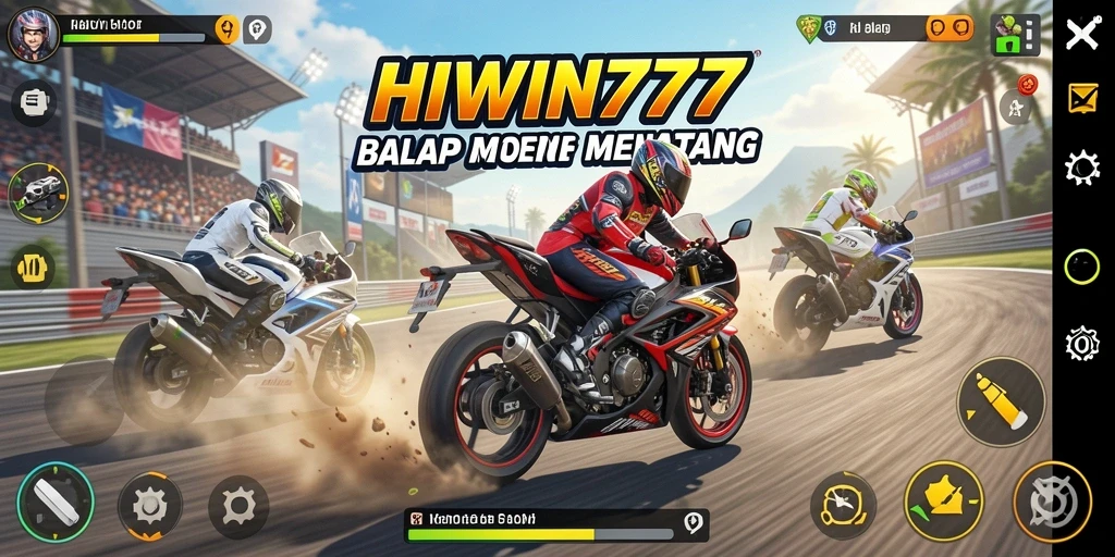 Tangkapan layar gameplay HIWIN777 dengan aksi balap motor yang intens.