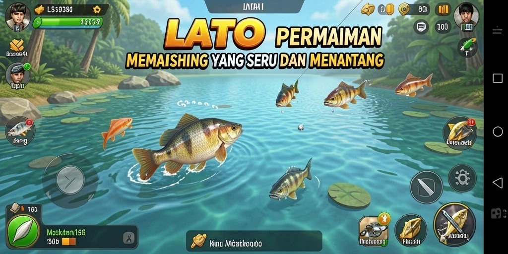 Tampilan gameplay LATOTO yang menampilkan momen memancing yang mendebarkan.