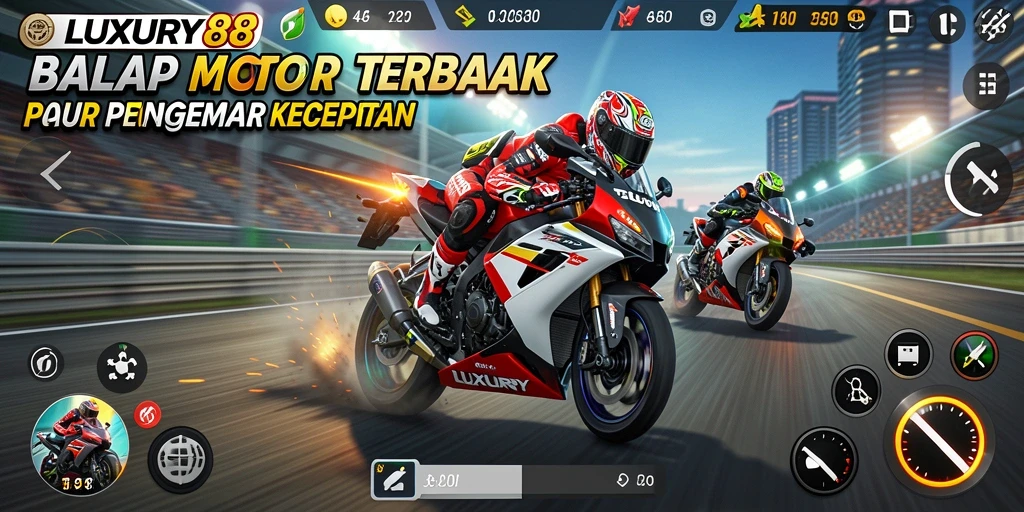 Tampilan gameplay balap motor yang intens dan seru.