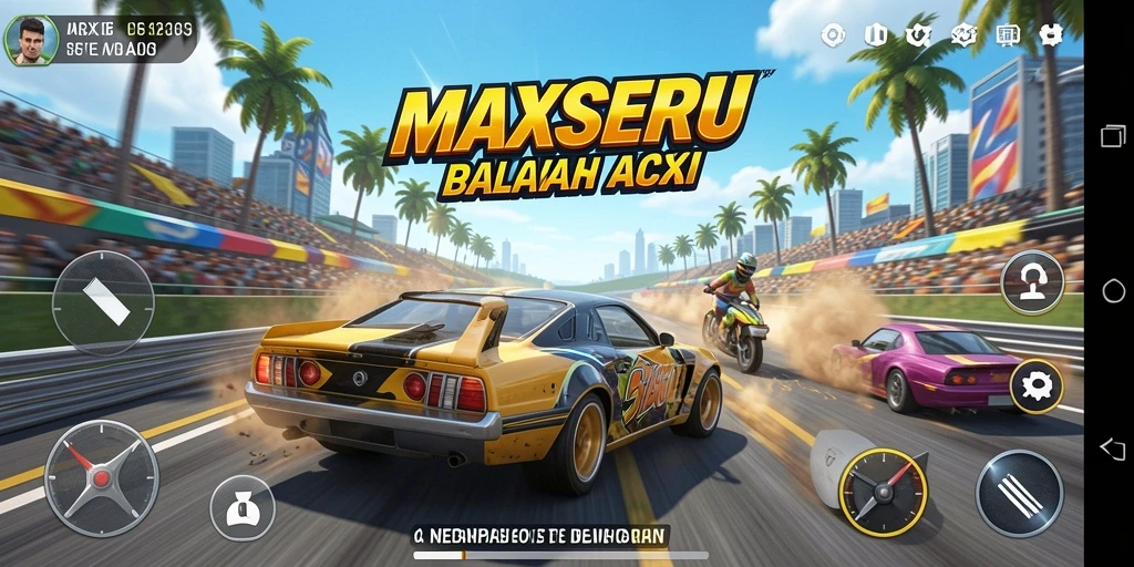 Gameplay balapan menegangkan dalam MAXSERU dengan mobil kencang.
