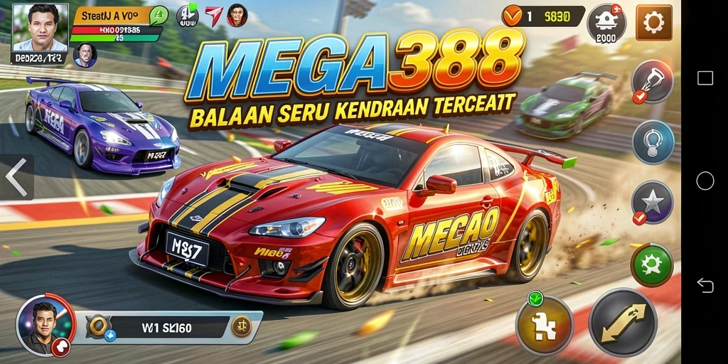Tampilan gameplay balapan mendebarkan di MEGA388.
