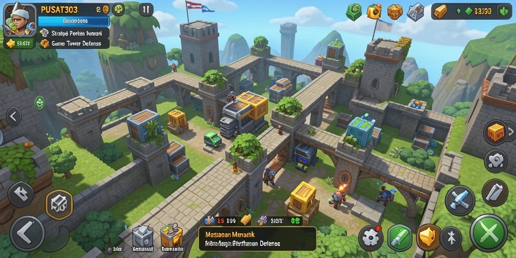 Tangkapan layar menunjukkan aksi seru dalam game Tower Defense PUSAT303.