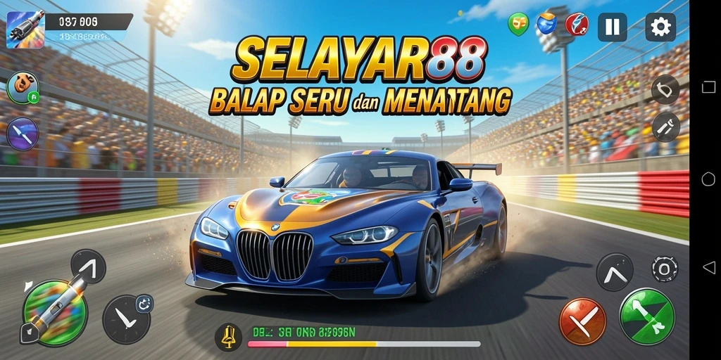 Tangkapan layar utama SELAYAR88 menunjukkan aksi balap yang mendebarkan.