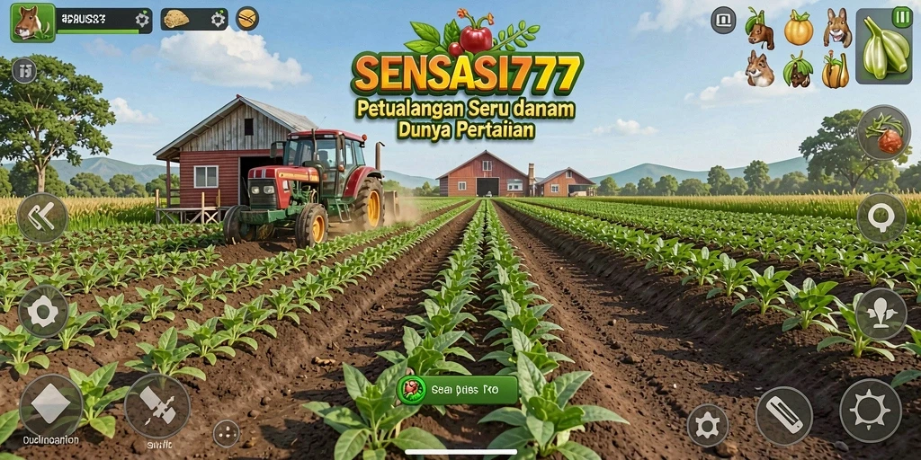 Tampilan gameplay SENSASI777 dengan kebun yang indah dan beragam tanaman.