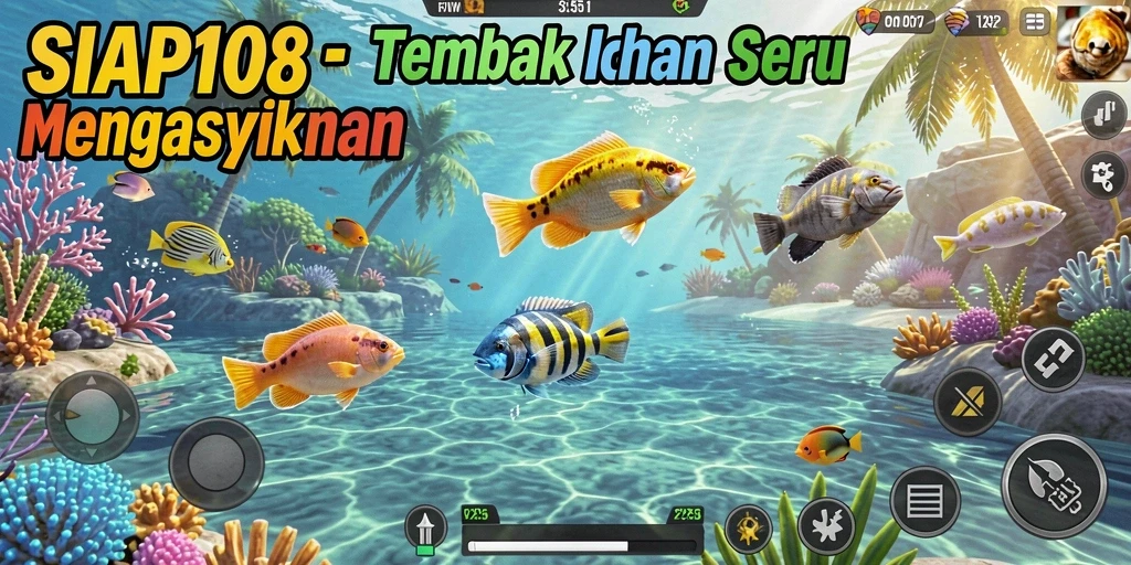 Screenshot gameplay SIAP108 menampilkan aksi seru menembak ikan.