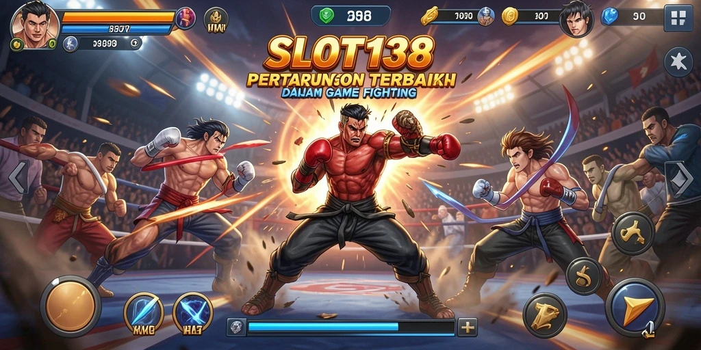 Tampilan gameplay SLOT138 menunjukkan pertarungan epik antara karakter-karakter kuat.